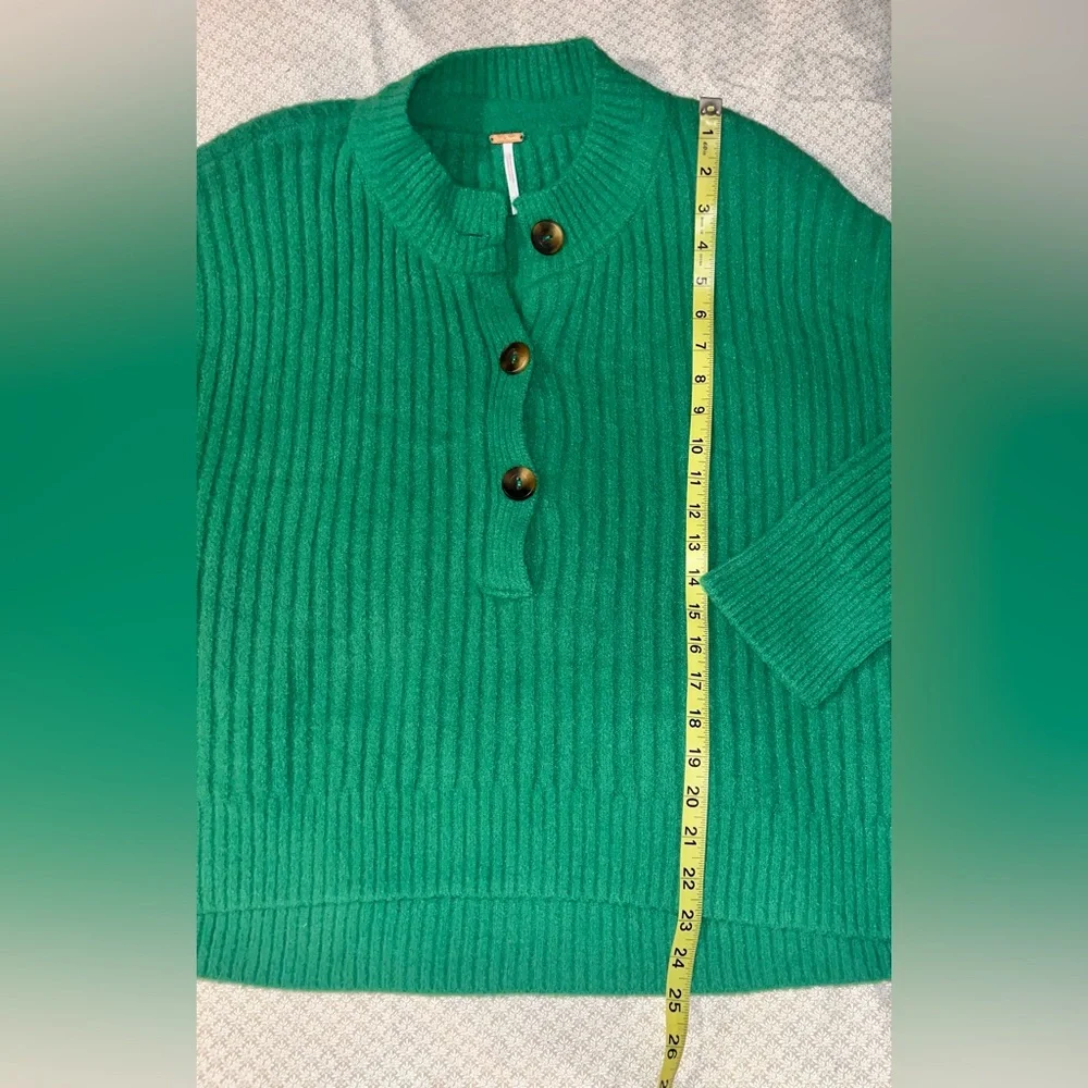 Free People Cocoa Henley Rolling Hills Sweater sz L - Picture 6 of 9